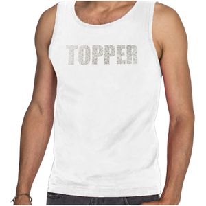 Glitter Topper tanktop wit met steentjes/ rhinestones voor heren - Glitter kleding/ foute party outfit
