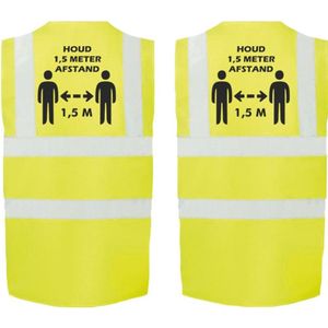2x Gele Corona/COVID-19 vesten/hesjes 1,5 meter afstand voor volwassenen - Veiligheidsvest werkkleding - RIVM regels/richtlijnen - Flatten the curve - Stay safe