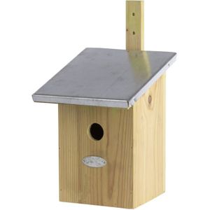 Houten vogelhuisje/nesthuisje 33 cm met zinken dak - Vurenhouten spiegel vogelhuisjes tuindecoraties - Vogelnestje voor kleine tuinvogeltjes