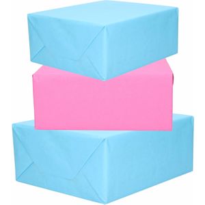 4x Rollen kraft inpakpapier roze en lichtblauw 200 x 70 cm - cadeaupapier / kadopapier / boeken kaften