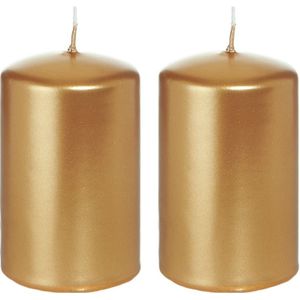 2x Gouden cilinderkaarsen/stompkaarsen 5 x 8 cm 18 branduren - Geurloze goudkleurige kaarsen - Woondecoraties