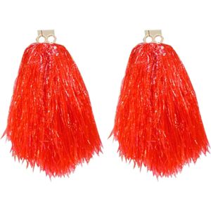 6x Stuks cheerball/pompom rood met ringgreep 33 cm - Cheerleader verkleed accessoires