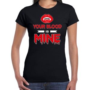 Your blood is mine halloween verkleed t-shirt zwart voor dames - horror shirt / kleding / kostuum