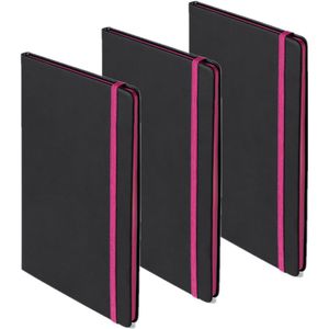 Set van 5x stuks schriften/notitieboekje roze met elastiek A5 formaat - 80x gekleurde blanco paginas - opschrijfboekjes