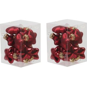 24x Sterretjes kersthangers/kerstballen rood van glas - 4 cm - mat/glans - Kerstboomversiering