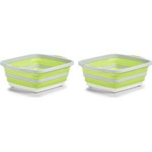 2x Wit/groene opvouwbare afwasteil/afwasbakken met snijplank 40 x 32 cm - Zeller - Keukenbenodigdheden - Afwassen - Afwasbakken/afwasteilen opvouwbaar