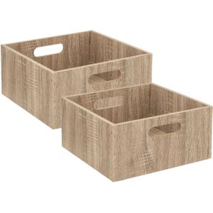 Set van 2x stuks opbergmand/kastmand 14 liter bruin/naturel van hout 31 x 31 x 15 cm - Opbergboxen - Vakkenkast manden