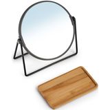Make-up spiegel metaal/bamboe 17,5 x 20,5 cm - Dubbelzijdige cosmetica spiegel