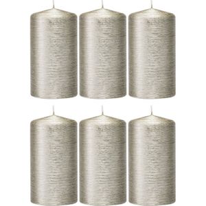 6x Zilveren cilinderkaars/stompkaars 7 x 13 cm 25 branduren - Geurloze zilverkleurige kaarsen - Woondecoraties