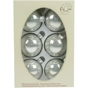 36x stuks glazen kerstballen zilver/wit 7 cm - Glans - Kerstversiering/kerstboomversiering