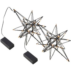 Verlichte kerststerren - 2x stuks - kunststof - 25 cm - op batterij