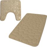 Urban Living badkamer droogloop matjes/tapijt - set 2x stuks - memory foam - beige