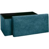 Atmosphera Poef/krukje/hocker Amber - Opvouwbare zit opslag box - fluweel zeeblauw - 76 x 38 x 38 cm - MDF/polyester - 120 liter inhoud