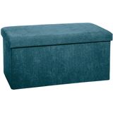 Atmosphera Poef/krukje/hocker Amber - Opvouwbare zit opslag box - fluweel zeeblauw - 76 x 38 x 38 cm - MDF/polyester - 120 liter inhoud