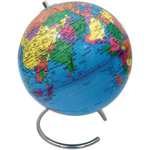 Decoratie wereldbol/globe blauw op ijzeren voet/standaard 20 x 24 cm -  Landen/contintenten topografie