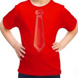 Bellatio Decorations Verkleed t-shirt voor kinderen - stropdas - rood - meisje - carnaval/themafeest