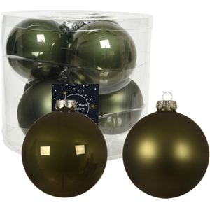 12x stuks kerstballen mos groen van glas 10 cm - mat/glans - Kerstversiering/boomversiering
