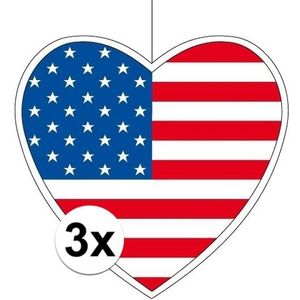 3x Hangdecoratie harten Amerika 28 cm - Amerikaanse vlag WK landen versiering
