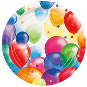 8x stuks feestbordjes met ballonnen opdruk karton  23 cm - wegwerp party verjaardag taart/gebak bordjes