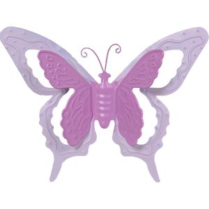 Mega Collections tuin/schutting decoratie vlinder - metaal - roze - 46 x 34 cm