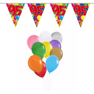 Folat - Verjaardag 95 jaar feest thema set 50x ballonnen en 2x leeftijd print vlaggenlijnen