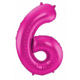 Cijfer ballonnen - Verjaardag versiering 65 jaar - 85 cm - roze