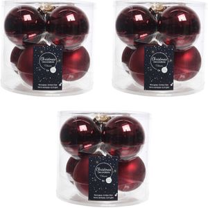 18x Donkerrode glazen kerstballen 8 cm - glans en mat - Glans/glanzende - Kerstboomversiering donkerrood