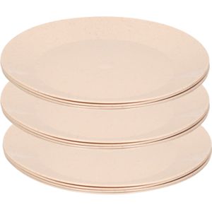 12x ontbijt/diner bordjes van afbreekbaar bio-plastic 26 cm dia in het eco-beige - Campingservies/picknickservies