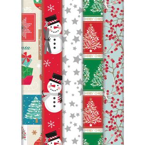 Bellatio Decorations 1x Rollen Kerst kadopapier wit met grijze sterren 2 x 0,7 meter - Cadeaupapier/inpakpapier - Kerstmis