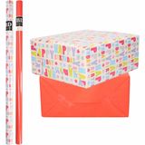 4x Rollen kraft inpakpapier happy birthday pakket - rood 200 x 70 cm - cadeau/verzendpapier