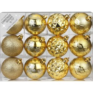 Set van 12x luxe gouden kerstballen 6 cm kunststof mat/glans - Onbreekbare plastic kerstballen - Kerstboomversiering goud
