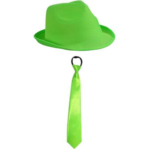 Carnaval verkleed set - hoedje en stropdas - groen - volwassenen