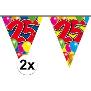 2x Leeftijd versiering vlaggenlijnen / vlaggetjes / slingers 25 jaar geworden thema 10 meter