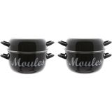 Set van 2x stuks mosselpannen/mosselpotten emaille 24 cm Moules - Cosy and Trendy - Mosselen koken