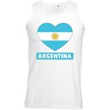 Argentinie singlet shirt/ tanktop met Argentijnse vlag in hart wit heren