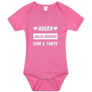 Hoera jullie worden oom en tante tekst baby rompertje roze meisjes - Kraamcadeau - Babykleding