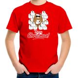 Fout Kerstshirt / Kerst t-shirt met hamsterende kat Merry Christmas rood voor kinderen- Kerstkleding / Christmas outfit