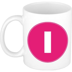 Mok / beker met de letter I roze bedrukking voor het maken van een naam / woord - koffiebeker / koffiemok - namen beker