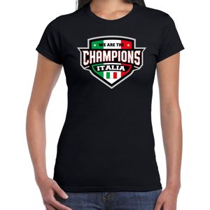 We are the champions Italia t-shirt met schild embleem in de kleuren van de Italiaanse vlag - zwart - dames - Italie supporter / Italiaans elftal fan shirt / EK / WK / kleding