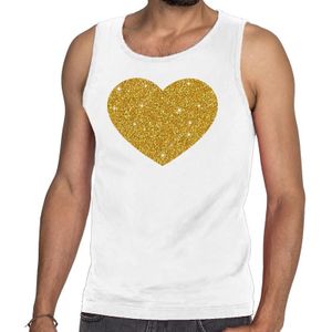 Gouden hart glitter tanktop / mouwloos shirt wit heren - heren singlet Gouden hart