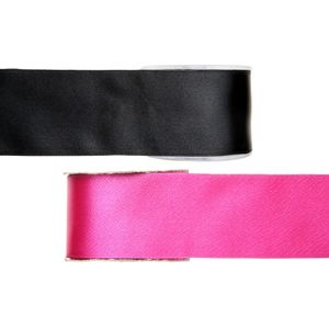 Satijn sierlint pakket - zwart/roze - 2,5 cm x 25 meter - Hobby/decoratie/knutselen - 2x rollen