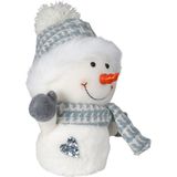 Pluche decoratie sneeuwpop - 27 cm - blauw - met sjaal en muts - kerstdecoratie