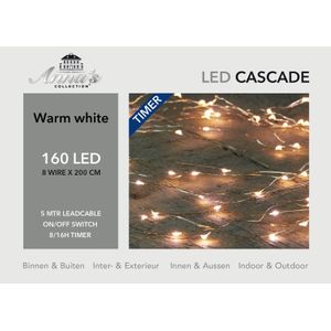 Lichtdraad cascade lichtsnoer met 8 lichtdraden van 200 cm - 160 warm witte LEDS - Kerstverlichting