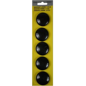 5x stuks Ronde koelkast / whiteboard magneetjes zwart plastic - Keuken magneten