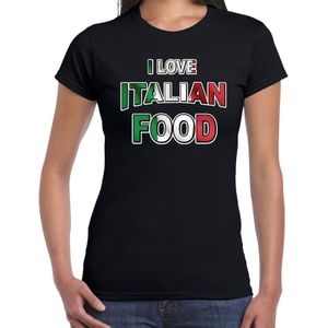 I love Italian food t-shirt zwart met kleuren Italiaanse vlag - dames - Italiaans eten t-shirts