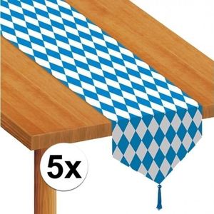 5x Oktoberfest/Bierfeest beieren tafellopers 183 cm - Feestartikelen tafel decoratie - Versiering blauw/wit