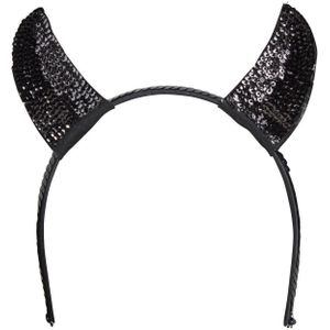 Halloween diadeem - duivel hoorntjes met pailletten - zwart - kunststof