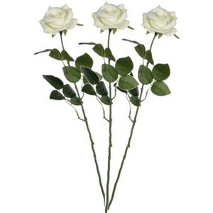 5x stuks creme rozen kunstbloem 66 cm - Kunstbloemen boeketten