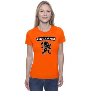Oranje Holland supporter shirt met zwarte leeuw dames - Oranje fan/ supporter kleding