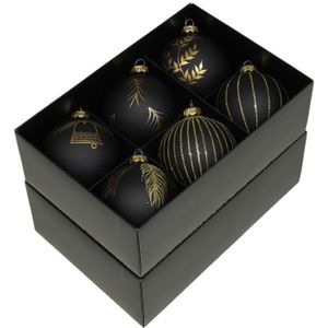 Othmar Decorations gedecoreerde kerstballen - 12x -zwart -glas 8cm